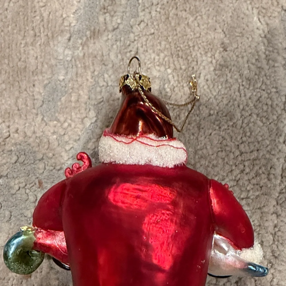 🎅 🐓 Vintage Santa Holding Chickens Glass Christmas Ornament Large 6.5